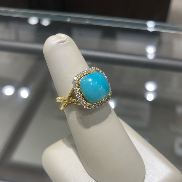 BN• Sloane Street 18kt YG Amazonite & Diamond Ring - Picture 2 of 7